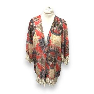 Daniel Rainn Women’s Open Front Fringe Boho Kimono Top, size XS/S